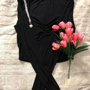 Black Shein Long Sleeve Crop Top With Lace Trim